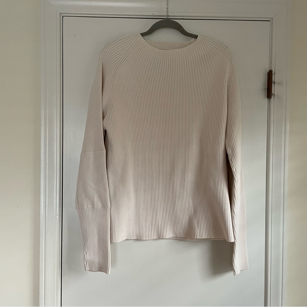 Men’s Victorinox ribbed sweater in cream with elbow patches